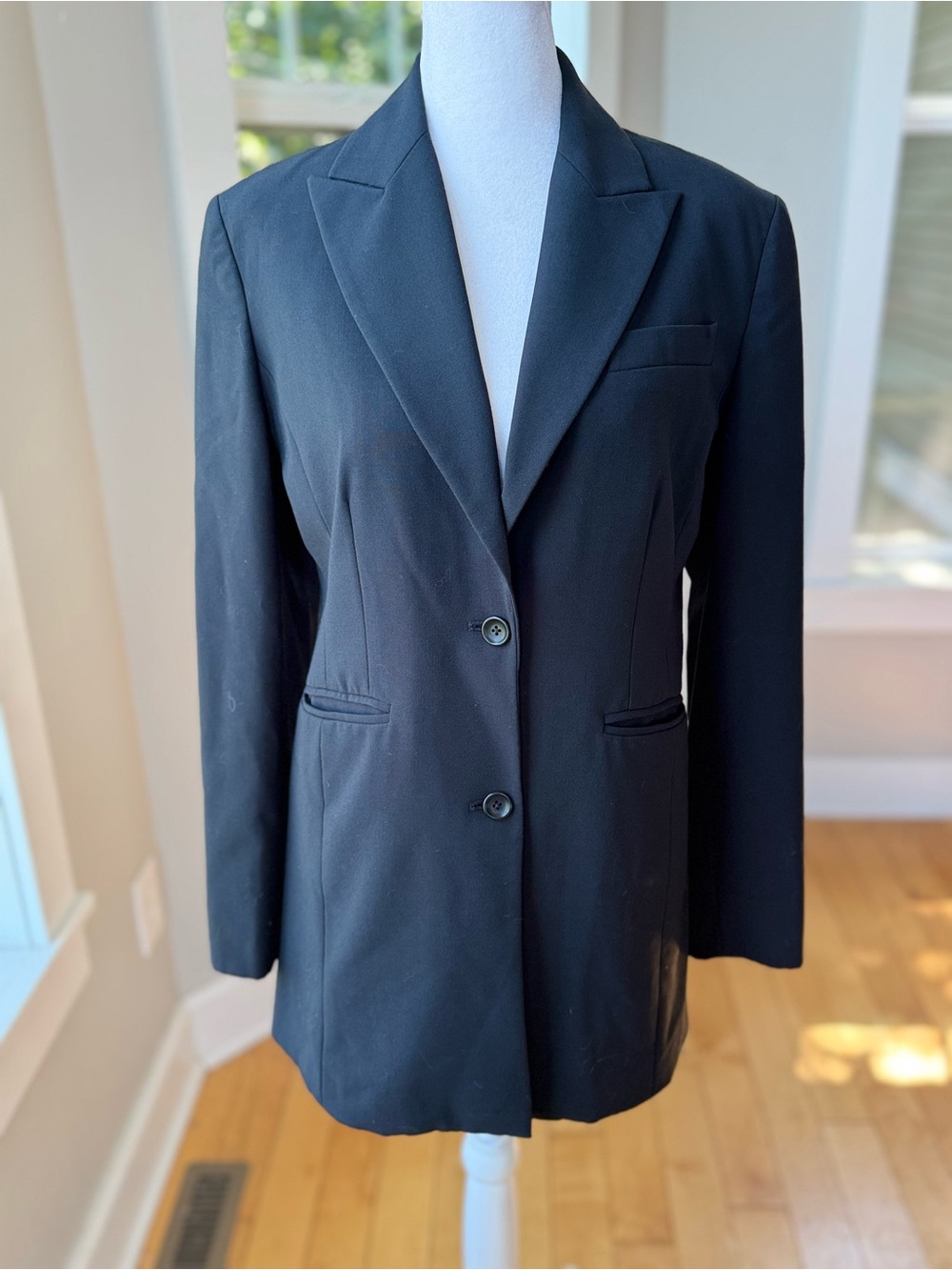 Body By Victoria Black Tailored Long Blazer Jacket Sz 8 Vintage 90s Y2K